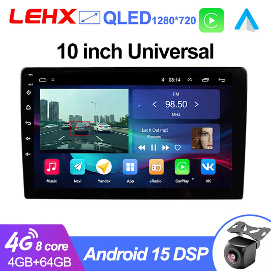 LEHX 1 inch Wireless CarPlay 2Din Android 15 Car Radio Multimedia Player GPS Navigation 4G WiFi