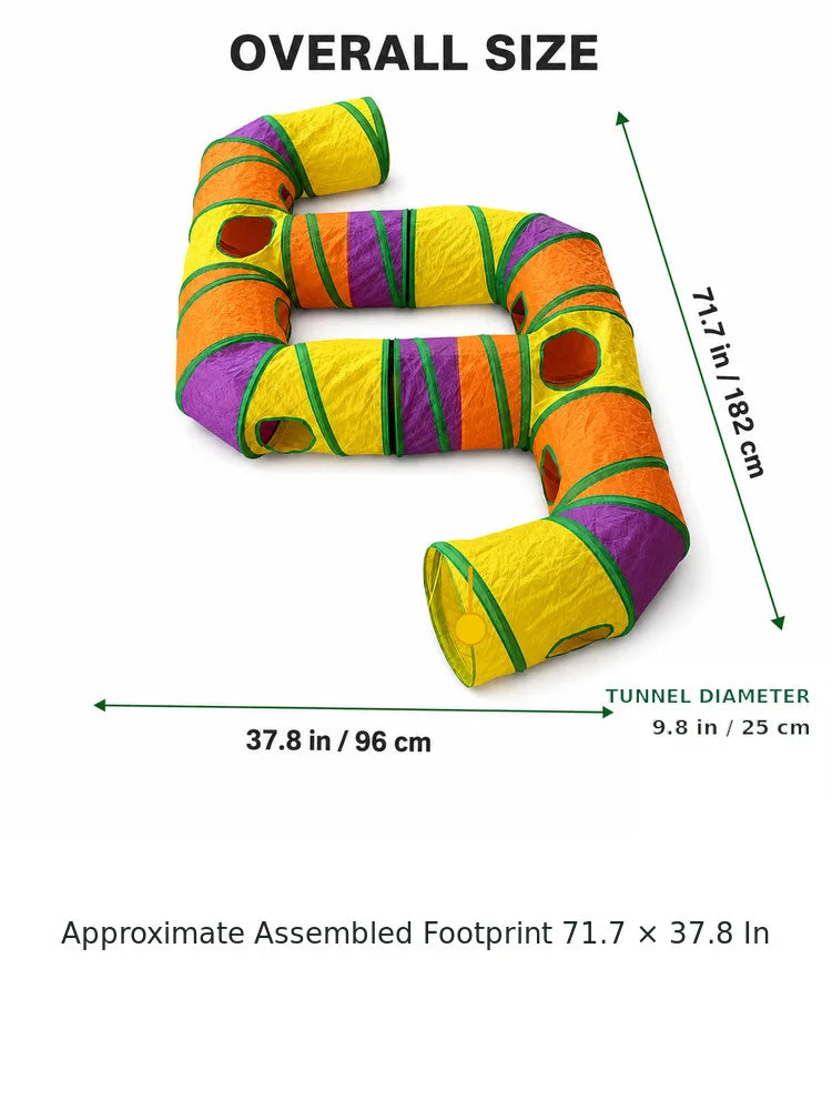 Zoe Extra Long Cat Tunnel Maze For Indoor Cats Double E Shaped Connectable Foldable Play Tunnel With Multiple Peek Holes Zipper Connection Two Hanging Pom Poms And Seven Interactive Toys For Kittens And Multi Cat Homes