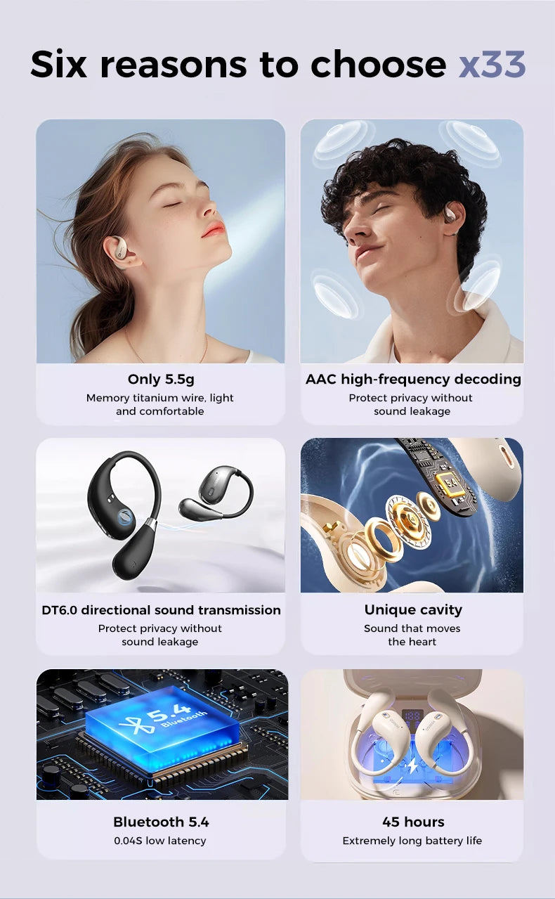 MINISO X33 Bluetooth Headphones AI Smart Translation Open-Ear Wireless Earbuds 50Hour Battery Life Noise Cancellation For Music
