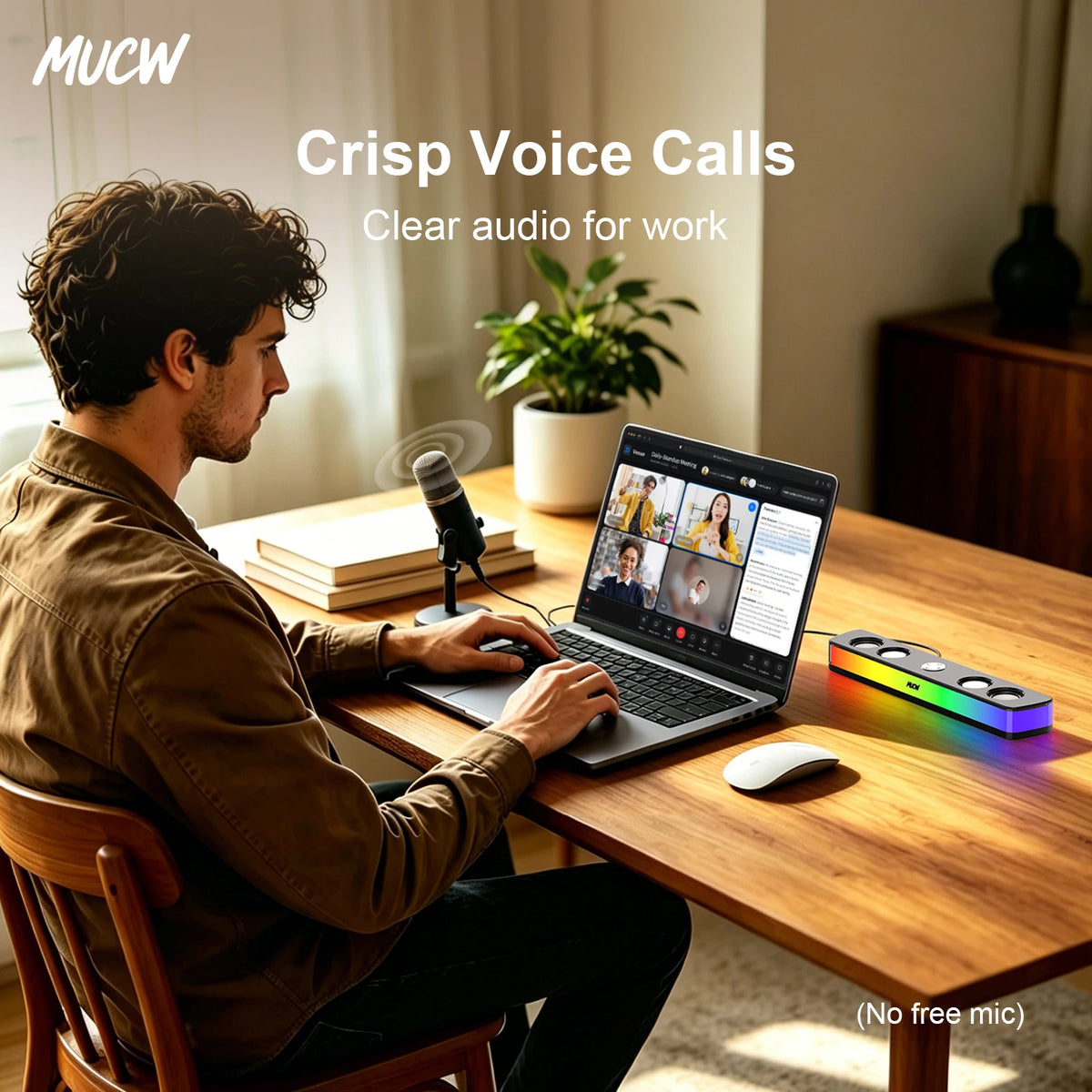 MUCW MU‑C17 Desktop RGB Sound Bar Speaker Bluetooth 5.4 & USB Wired Dual Mode 6W Stereo Gaming Soundbar with Colorful LED Light for Laptop PC Gamer Home Office