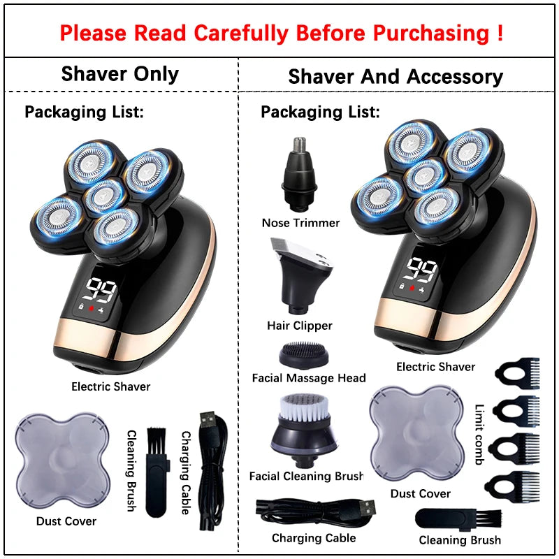 5 IN 1 Electric Razor Electric Shaver Rechargeable Shaving Machine for Men Beard Razor Wet-Dry Dual Use Waterproof Fast Charging