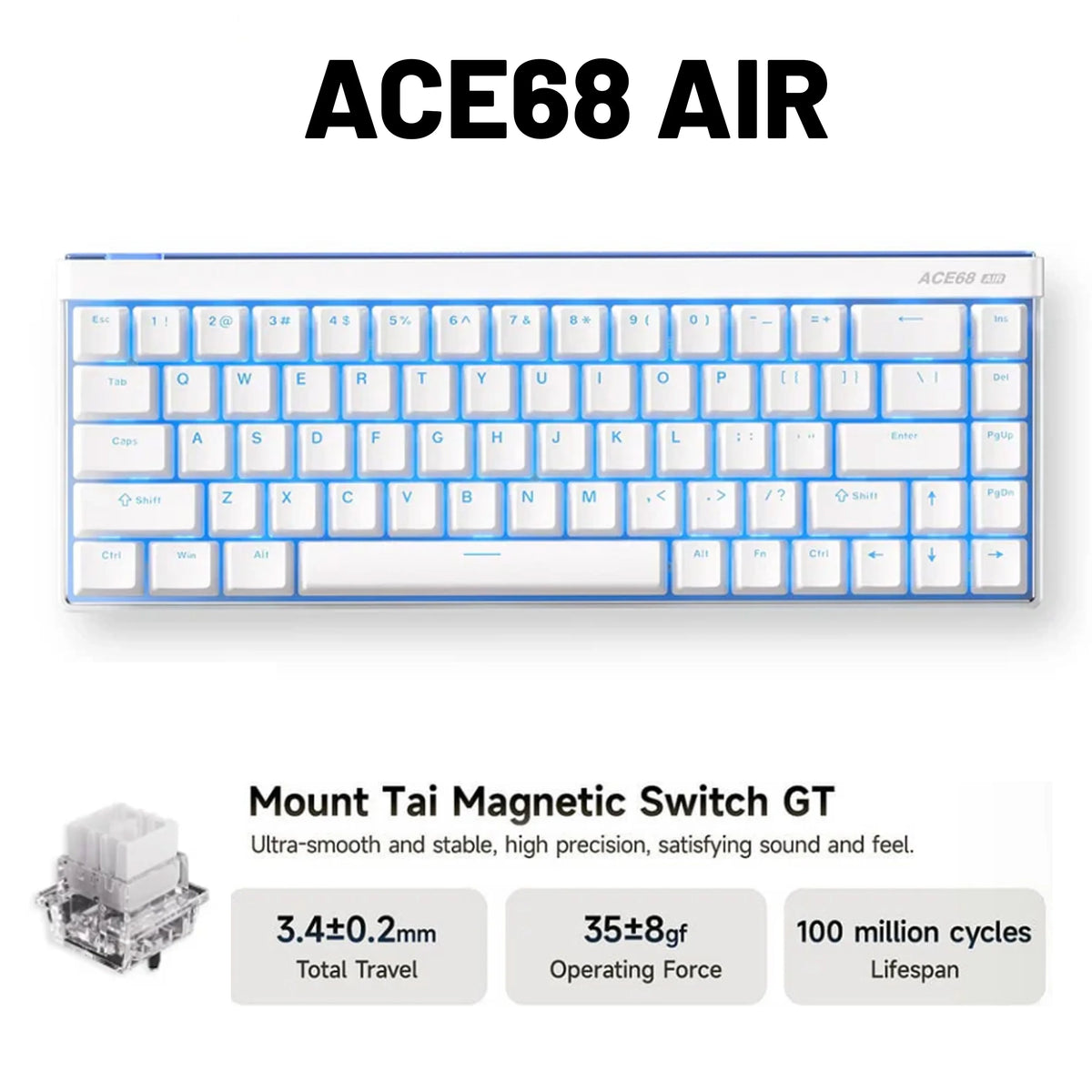 MCHOSE Ace68Air Gaming Keyboard | 0.08ms Latency, 256K Scan Rate, RGB Light Box, Magnetic Axis, Adaptive Calibration for PC Game