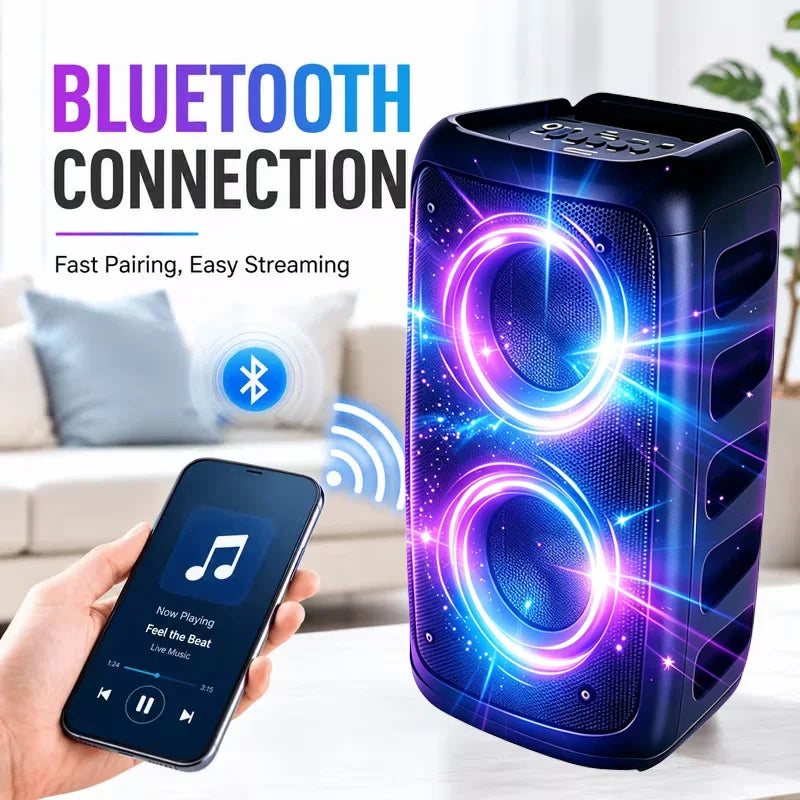 9999W Professional Large Bluetooth Speaker with Microphone, Portable Design, Featuring  Subwoofer Party Box, LED Lights, Compatible with BT/USB/TF/AUX/FM/TWS/MIC/EQ Functions, Professional Karaoke. Ideal Gift for Birthdays, C