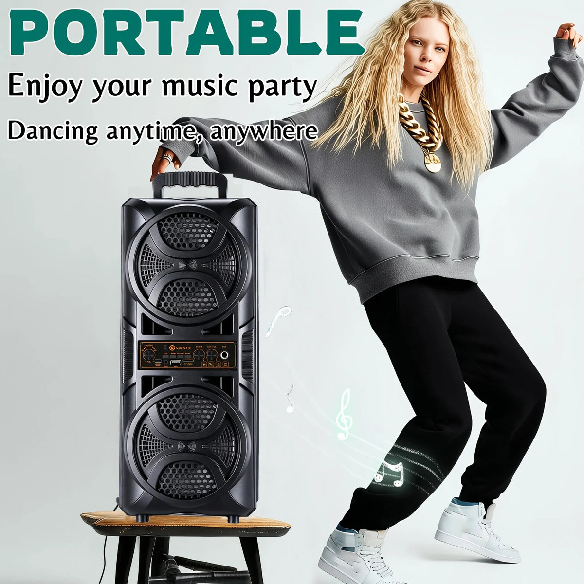 Portable Bluetooth Party Box Speaker Dual 6.5‑Inch Subwoofer Heavy Bass Boombox with Wired Microphone, Support 6.35mm Mic AUX TF Card USB FM Radio for Outdoor Camping Home Karaoke Party