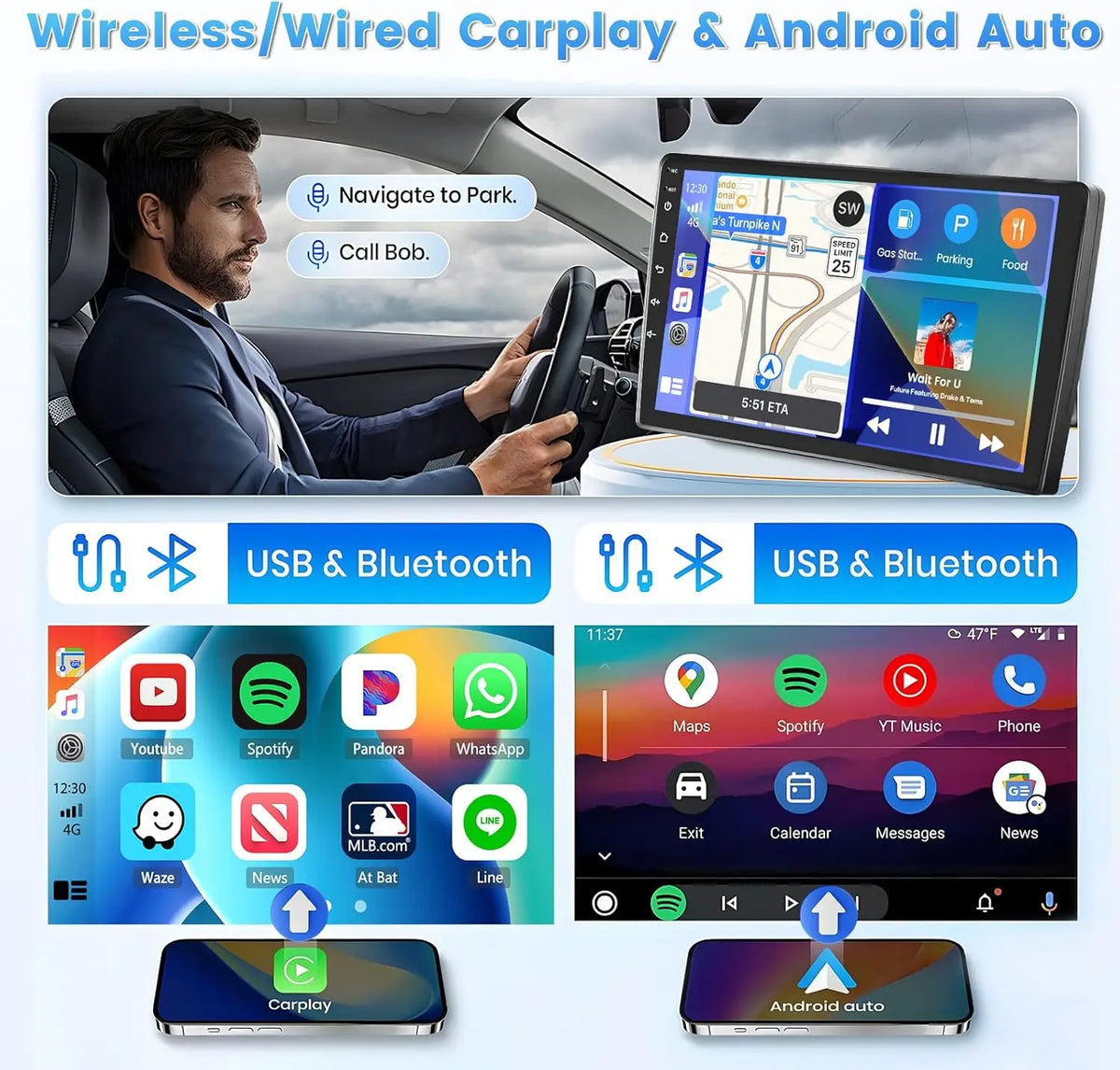 New 9inch Android 15 Quad Core Touch Car Stereo Radio Multimedia Video Player GPS Navigation Head Unit For Toyota Corolla EX 2005-2012 Support Wireless Carplay Android Bluetooth WiFi FM RDS DSP SWC Mirror Link Reverse Camera