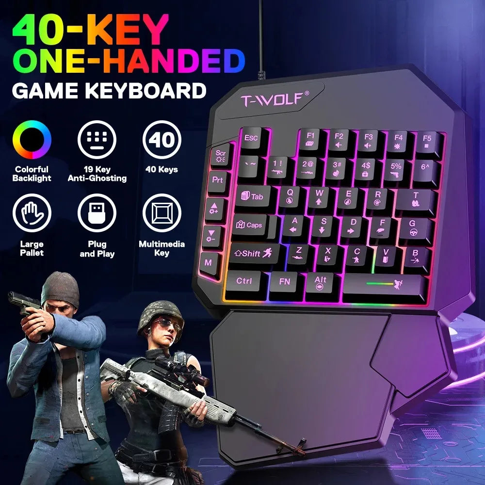 5 in 1 RGB Gaming Keyboard Mouse Combo One Handed Controller Converter  Wired Low Latency for PUBG Mobile Android iOS PC