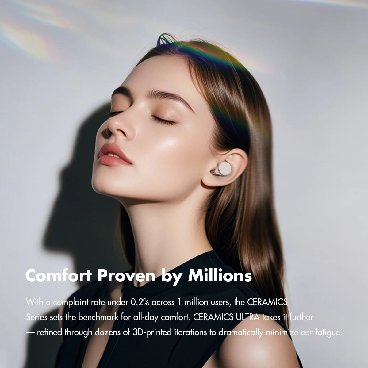 ROSESELSA Ceramics Ultra True Wireless Earbuds, 50dB Hybrid ANC Earphones,4 Mic AI Call, Hi-Res LDAC/LHDC Audio, HR+ Planck Driv
