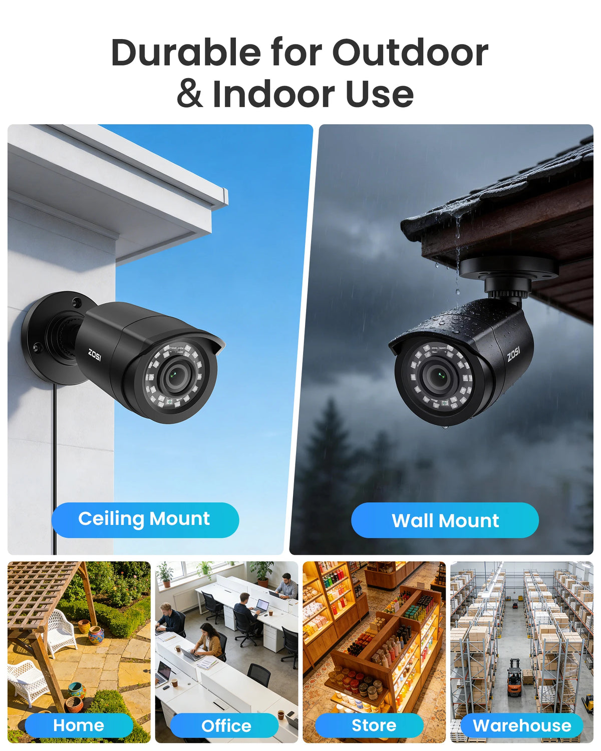 ZOSI 8CH 1080P Security Camera System 2MP Wired DVR Kit for Outdoor Indoor with 80ft Night Vision CCTV Video Surveillance Set IP66 Home Privacy Protection