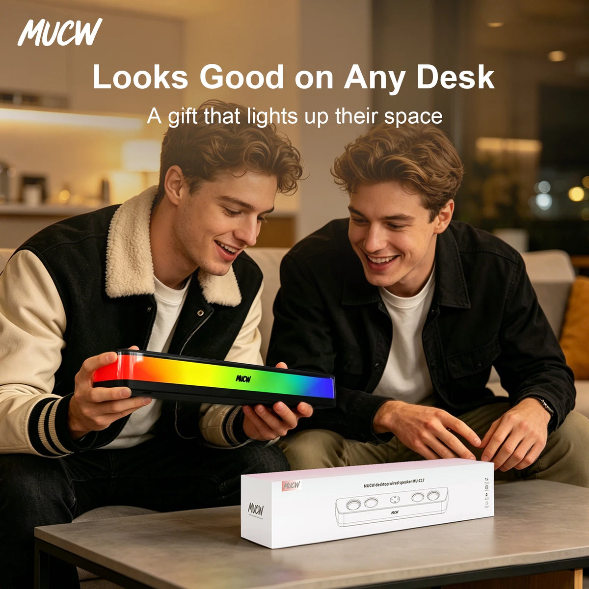 MUCW MU‑C17 Desktop RGB Sound Bar Speaker Bluetooth 5.4 & USB Wired Dual Mode 6W Stereo Gaming Soundbar with Colorful LED Light for Laptop PC Gamer Home Office