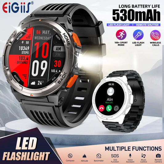 EIGIIS 1.45 Inch Smart Watch KE5 3ATM Waterproof Original Design Sports Watch With Compass And Altitude Barometer LED Flashlight