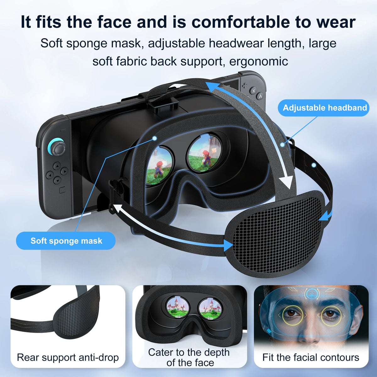 VR Headset For Nintendo Switch 2 3D Glasses Virtual Reality Movies NS 2 VR Immersive Gaming Experience Headband Adjustable Lens