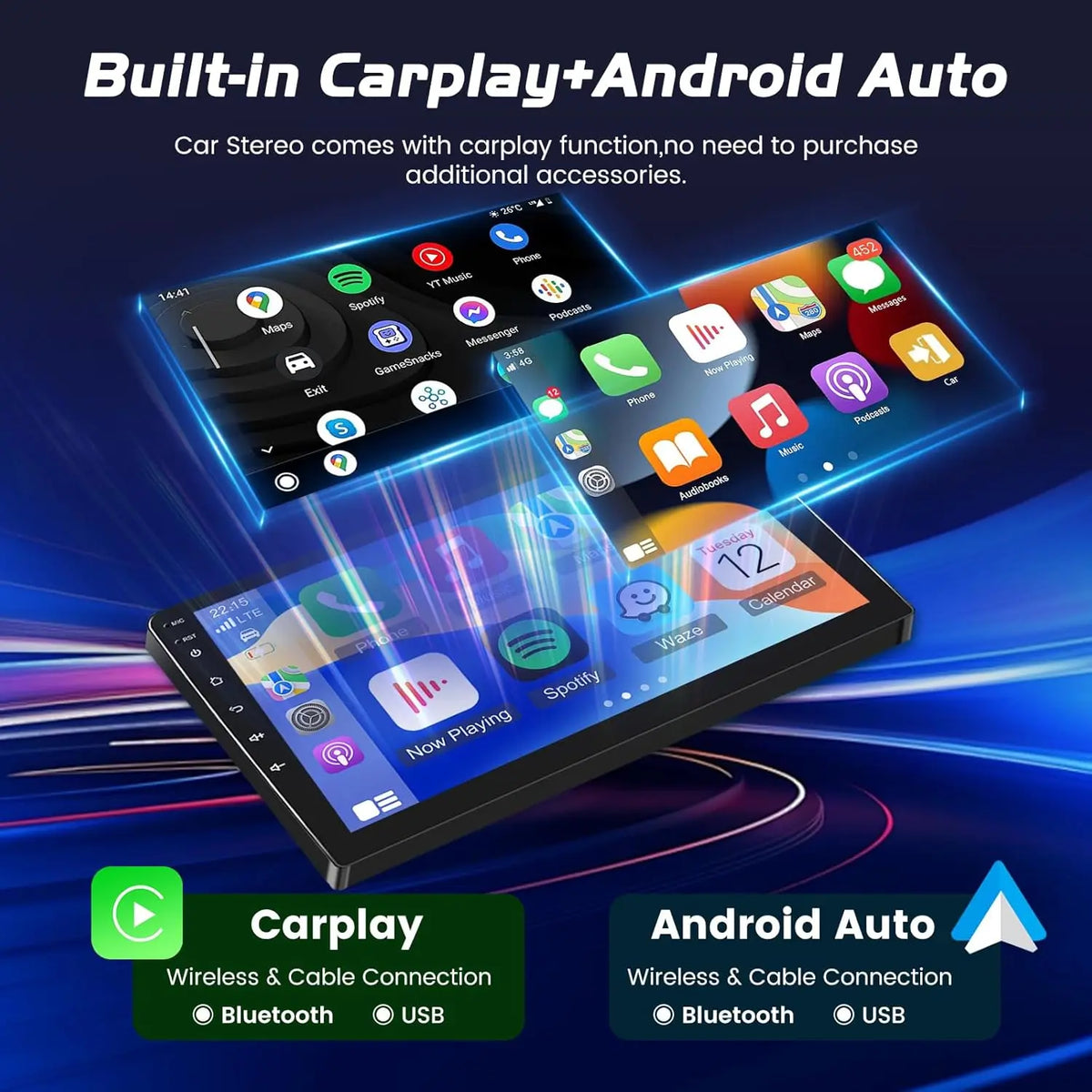 Lehx 9" 2 Din Universa Android 15 Radio Carplay Android Auto Car Stereo Audio Gps Navi Bluetooth Fm Rds Wifi