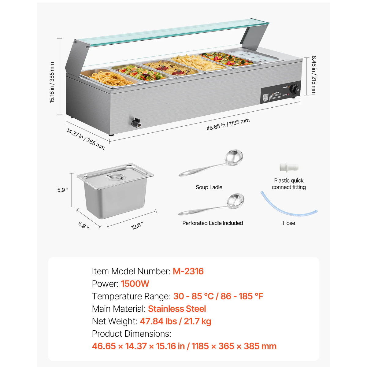 SucceBuy Commercial Food Warmer Electric Stainless Steel Steam Food Warmer Countertop Buffet Bain Marie with Soup for Catering