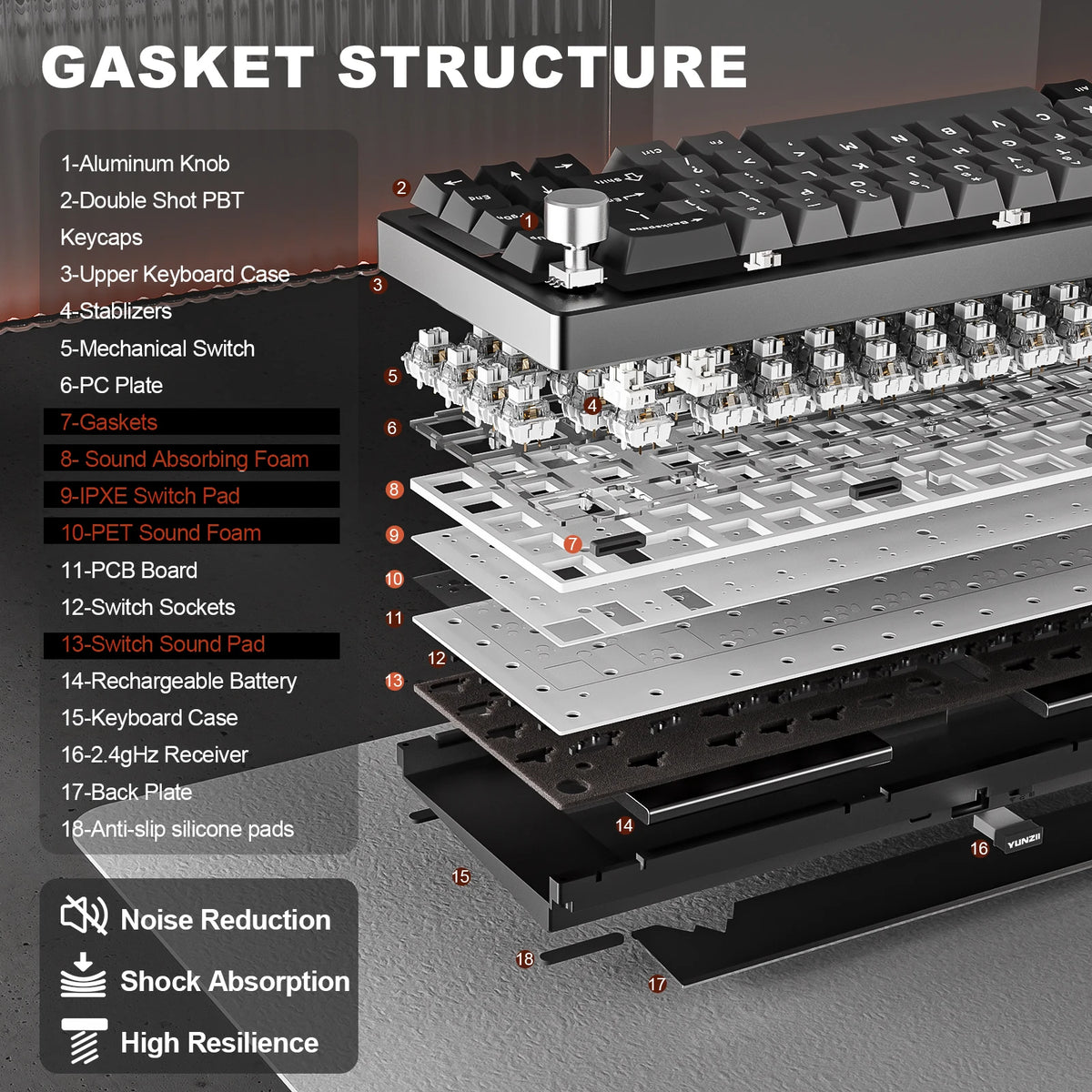 YUNZII AL68 Silver Wireless Custom Mechanical Keyboard, QMK/VIA Aluminum Keyboard, Hot Swap Gasket Gaming Keyboard with Knob