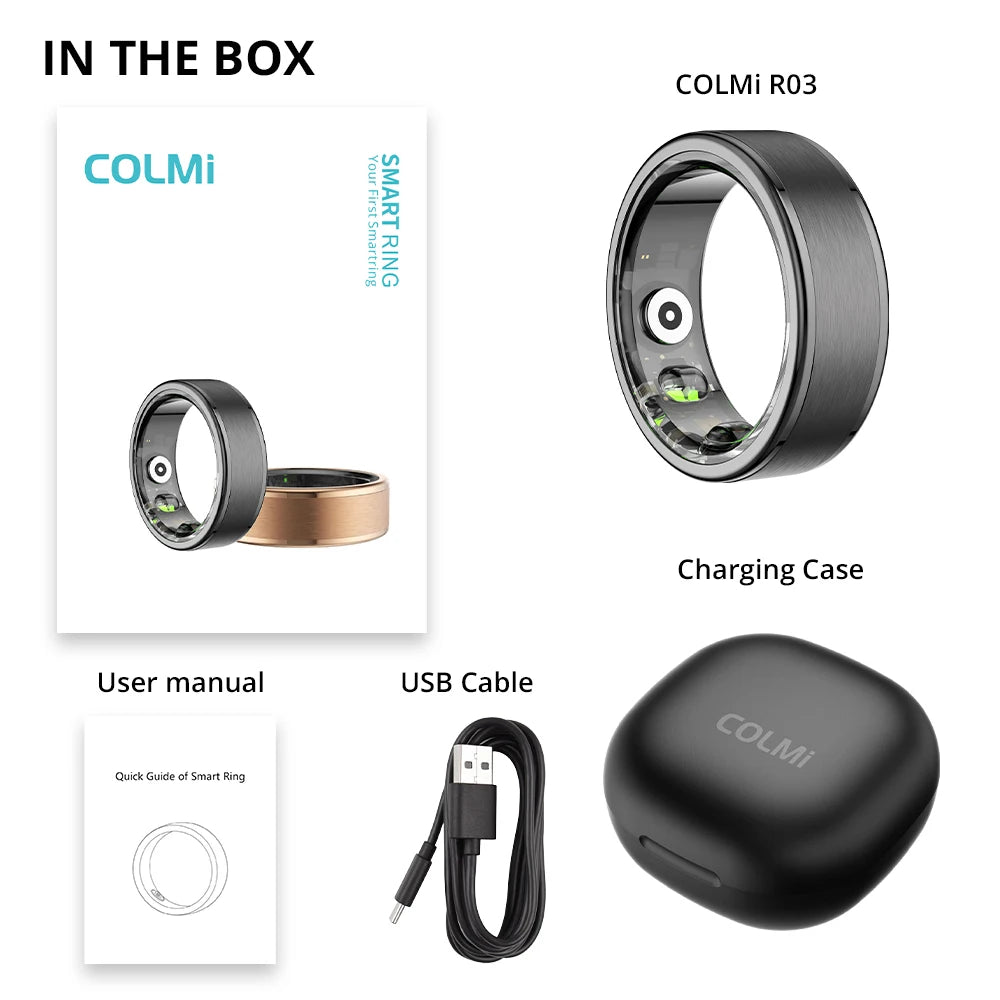 New COLMI R03 Smart Ring Charging Case Men Women, Battery Life 39 Days, Health Monitor, IP68 & 5ATM Waterproof, Multi-sport Mode