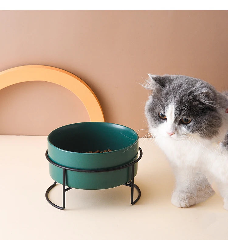 Dogs Food Water Bowls with Stand Cat Ceramic Eating Drinking Feeders Pet Large Capacity Elevated Feeding Bowl 300ml - 1800ml