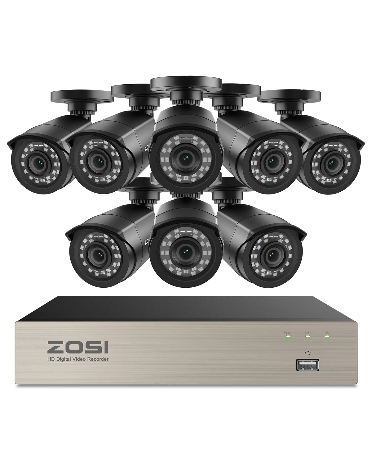 ZOSI 8CH 1080P Security Camera System 2MP Wired DVR Kit for Outdoor Indoor with 80ft Night Vision CCTV Video Surveillance Set IP66 Home Privacy Protection
