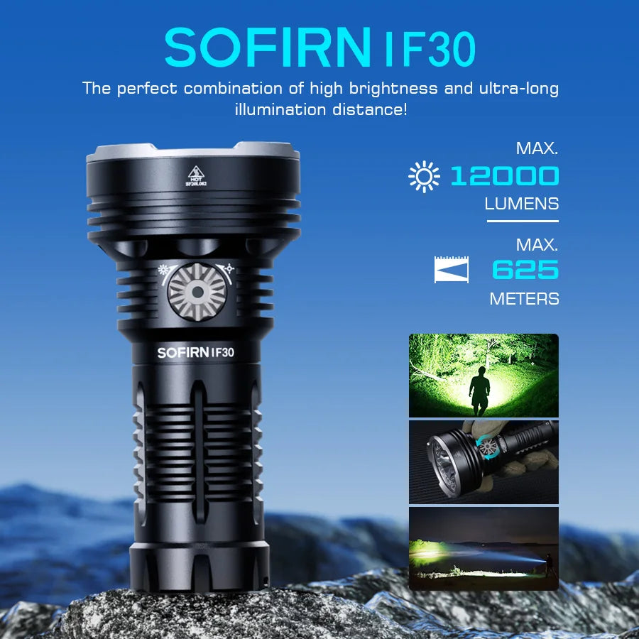 SOFIRN IF30 Powerful  USB C Rechargeable EDC Flashlight IPX8 Waterproof 32650 12000lm SFT40 Lamp Portable Torch