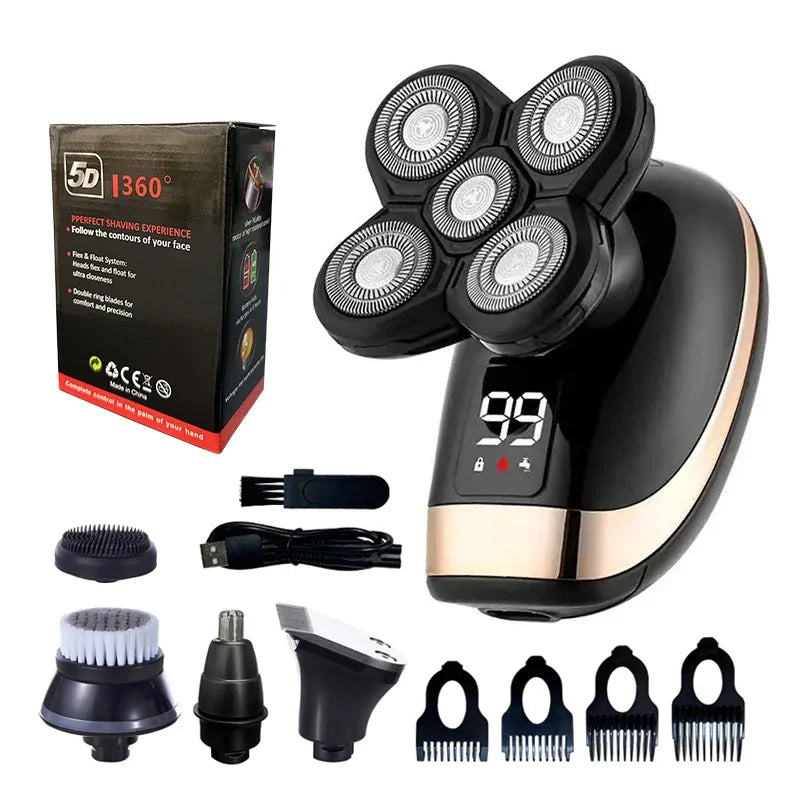 5 IN 1 Electric Razor Electric Shaver Rechargeable Shaving Machine for Men Beard Razor Wet-Dry Dual Use Waterproof Fast Charging