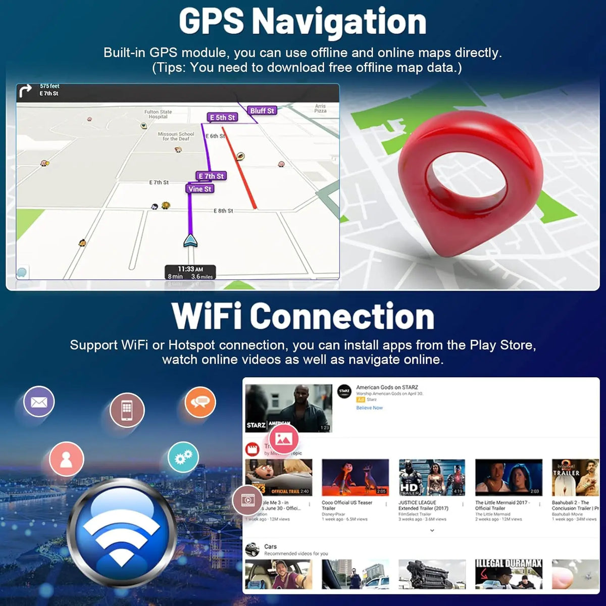 New 9inch Android 15 Quad Core Touch Car Stereo Radio Multimedia Video Player GPS Navigation Head Unit For Toyota Corolla EX 2005-2012 Support Wireless Carplay Android Bluetooth WiFi FM RDS DSP SWC Mirror Link Reverse Camera