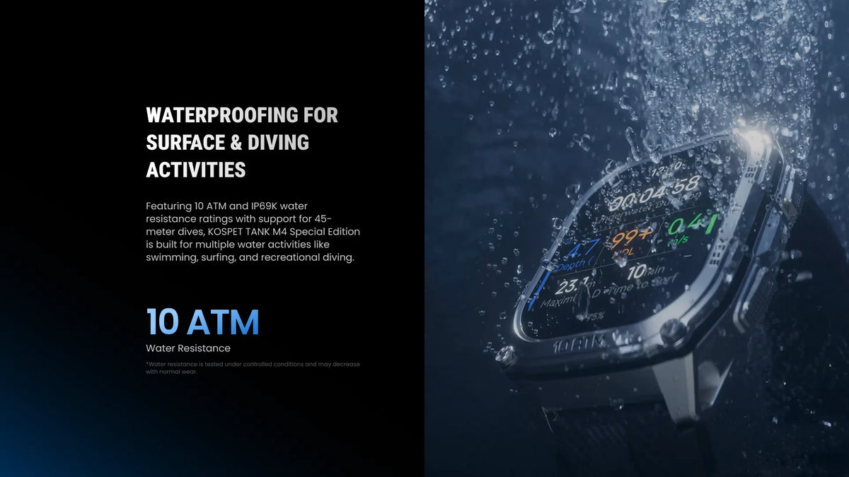 KOSPET Tank M4 Special Edition Men's Smartwatch 1.96 Inch AMOLED 10ATM Waterproof Freediving Offline Maps GPS 2 Wristbands
