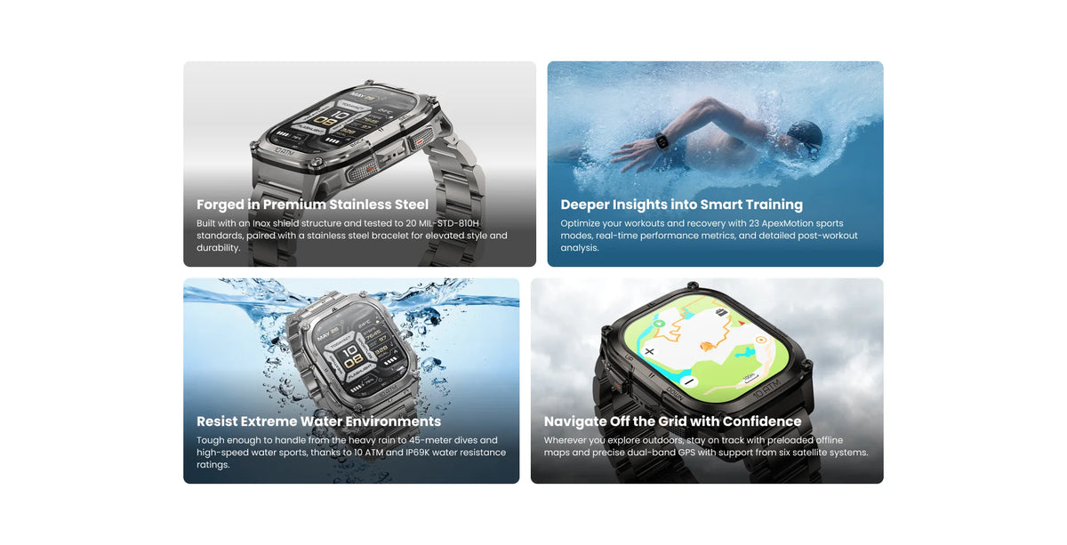 KOSPET Tank M4 Special Edition Men's Smartwatch 1.96 Inch AMOLED 10ATM Waterproof Freediving Offline Maps GPS 2 Wristbands