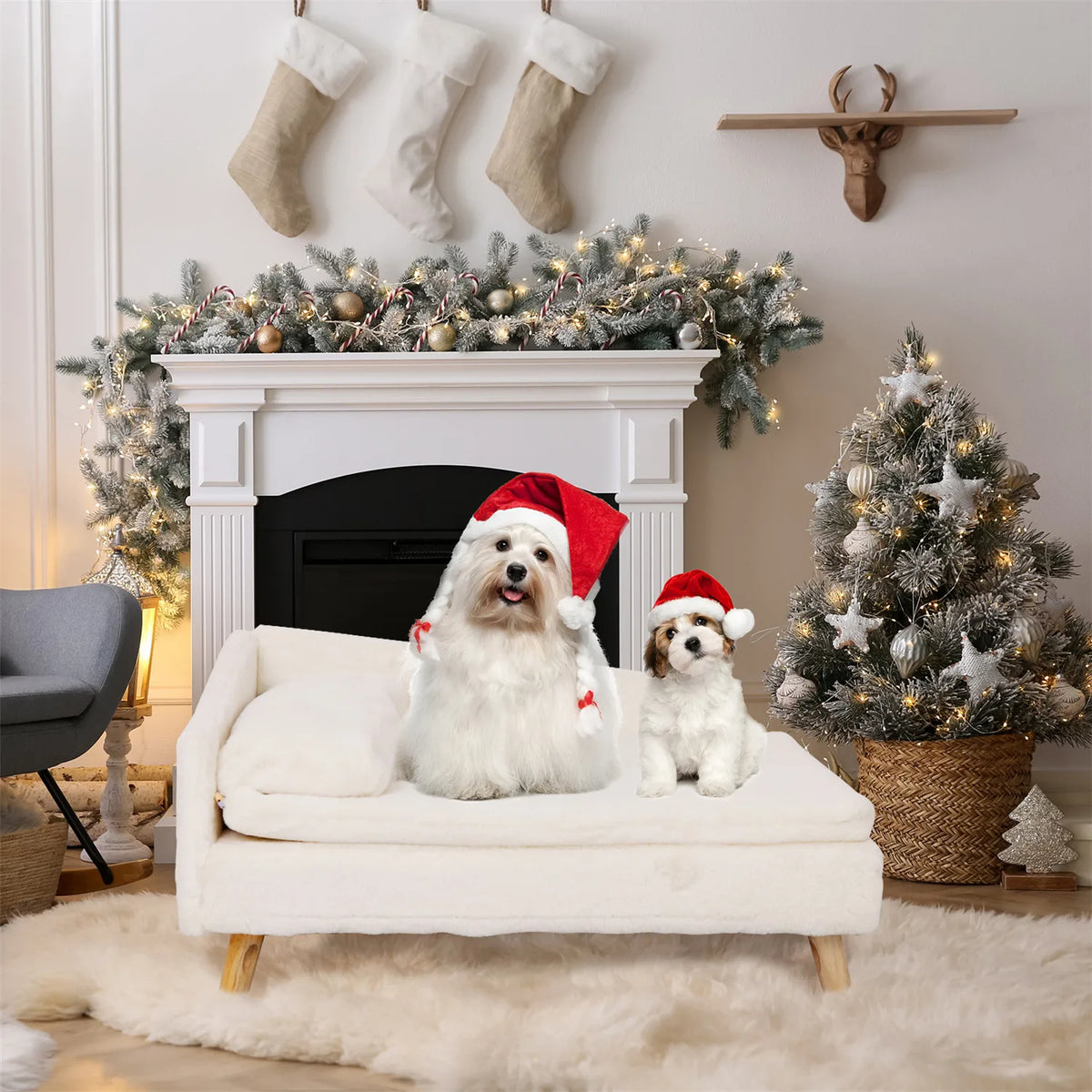 Elevated Pet Bed,Nordic Pet Stool Bed with Cozy Pad Waterproof,Pet Sofa Bed with Sturdy Wood Legs for Small Dog Cat
