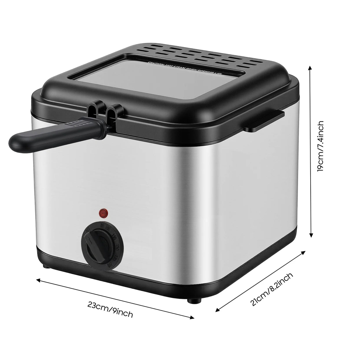 Home Electric Deep Fryer Stainless Steel Countertop Deep Frying Machine 1000W Fast Heat 2.64QT Adjustable Temp 176-374℉ Triple Cool Touch Insulation Visible Vent Lid Detachable Anti-Scald Basket Anti-Slip Mat For French Fri