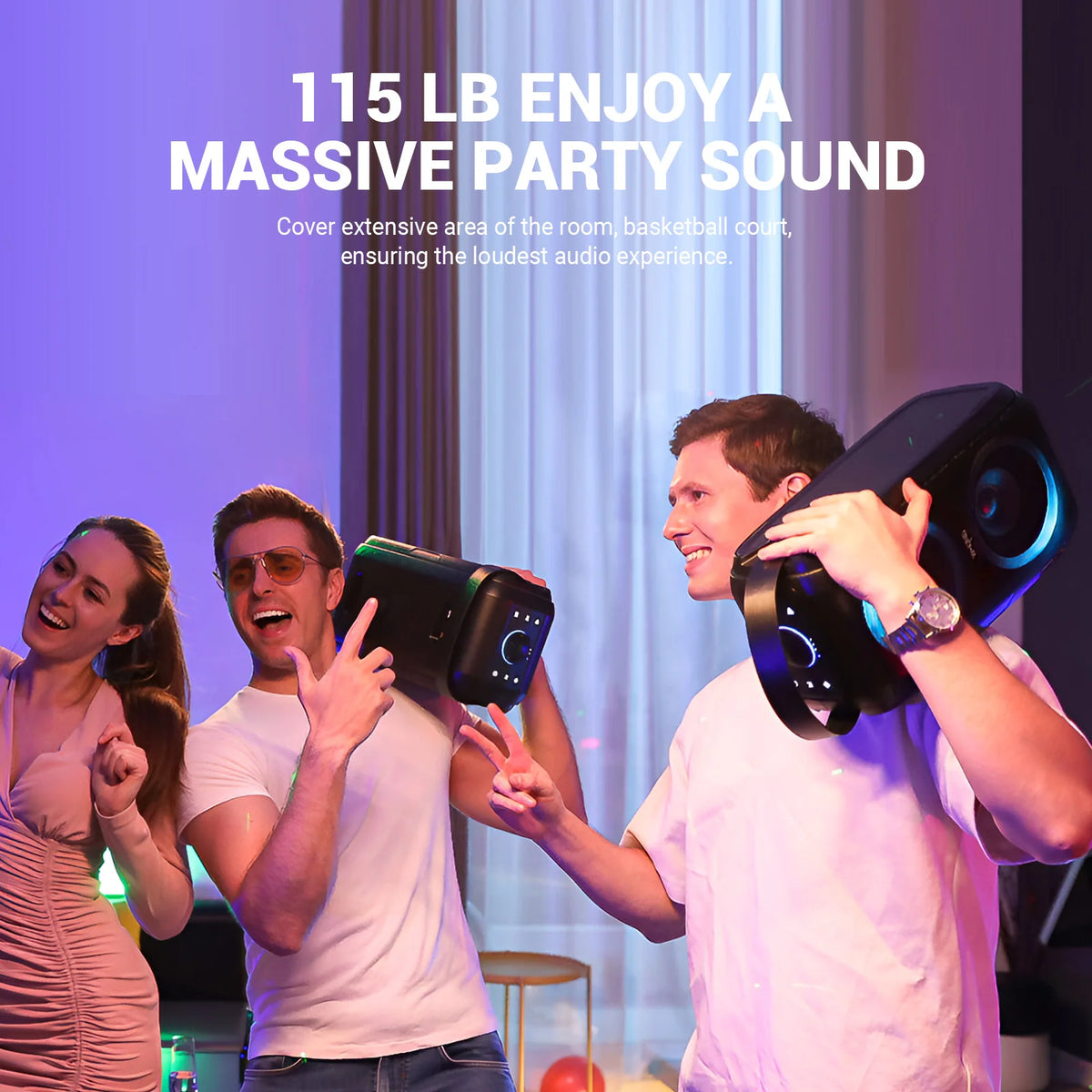 W-KING T9-2 80W RMS Party Portable Speakers Bluetooth Wireless Boombox with 2 Drivers (2*4.04'' Woofer), Huge 105dB Sound Large Party Box