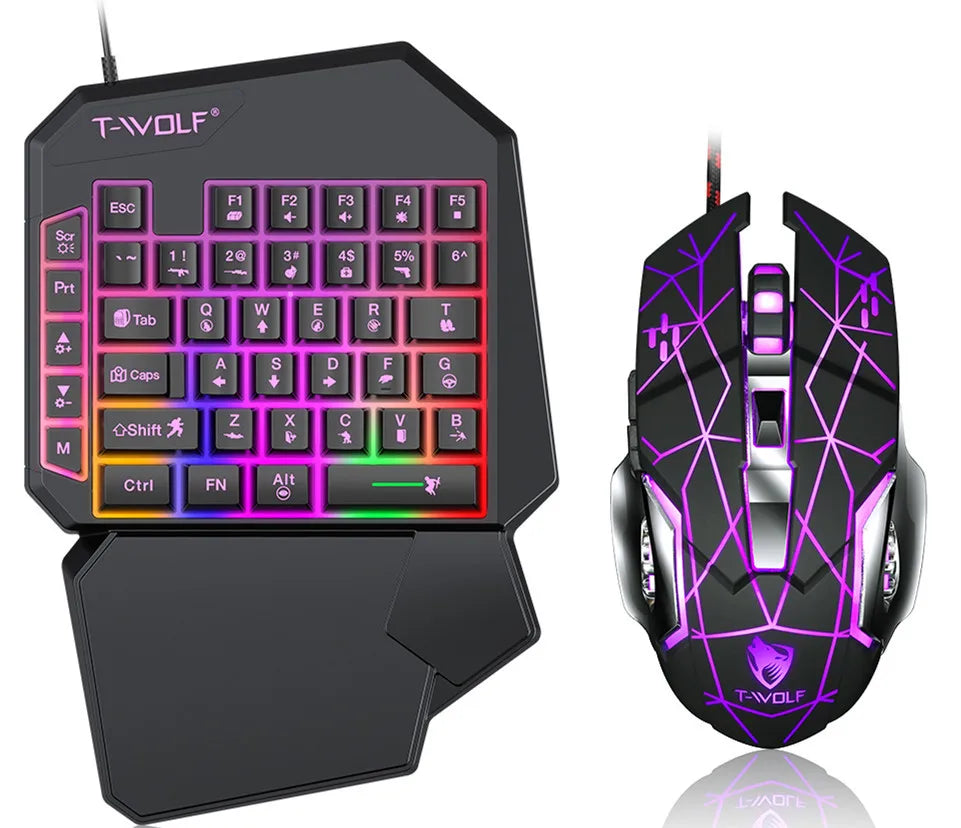 5 in 1 RGB Gaming Keyboard Mouse Combo One Handed Controller Converter  Wired Low Latency for PUBG Mobile Android iOS PC