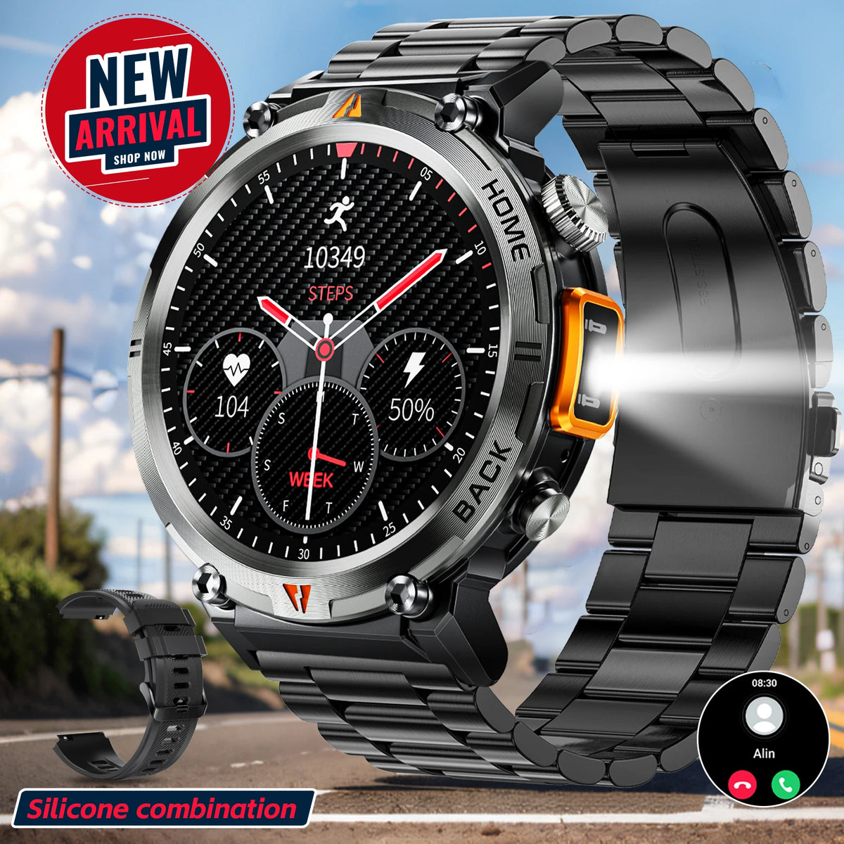 LaNikar 2025 KE3 Bluetooth Call Smart Watch Men Full Touch Screen Health Monitor With  steel ring Men SmartWatch For IOS Android