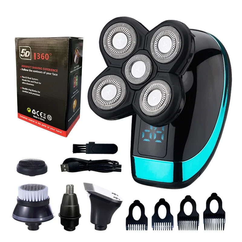 5 IN 1 Electric Razor Electric Shaver Rechargeable Shaving Machine for Men Beard Razor Wet-Dry Dual Use Waterproof Fast Charging