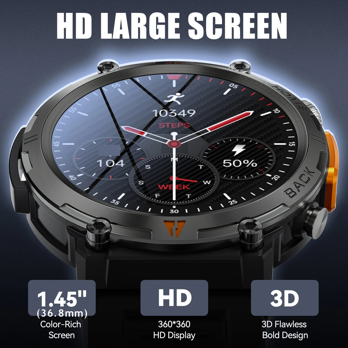 LaNikar 2025 KE3 Bluetooth Call Smart Watch Men Full Touch Screen Health Monitor With  steel ring Men SmartWatch For IOS Android
