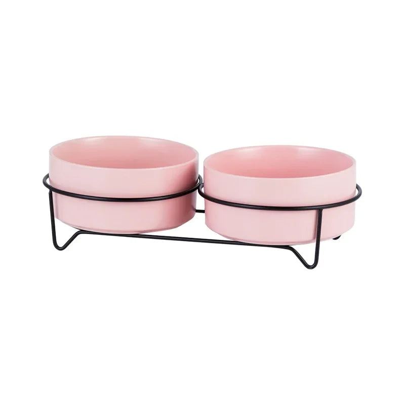 Dogs Food Water Bowls with Stand Cat Ceramic Eating Drinking Feeders Pet Large Capacity Elevated Feeding Bowl 300ml - 1800ml