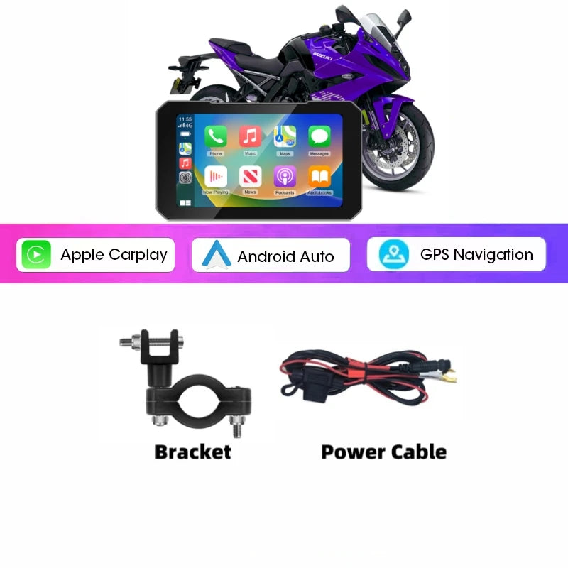 5 Inch Motorcycle Portable GPS Portable 5 inch Motorcycle GPS Navigation Wireless Carplay Android Auto IPX7 Waterproof LCD Display Moto Monitor Dual BT5.0 Multimedia Player