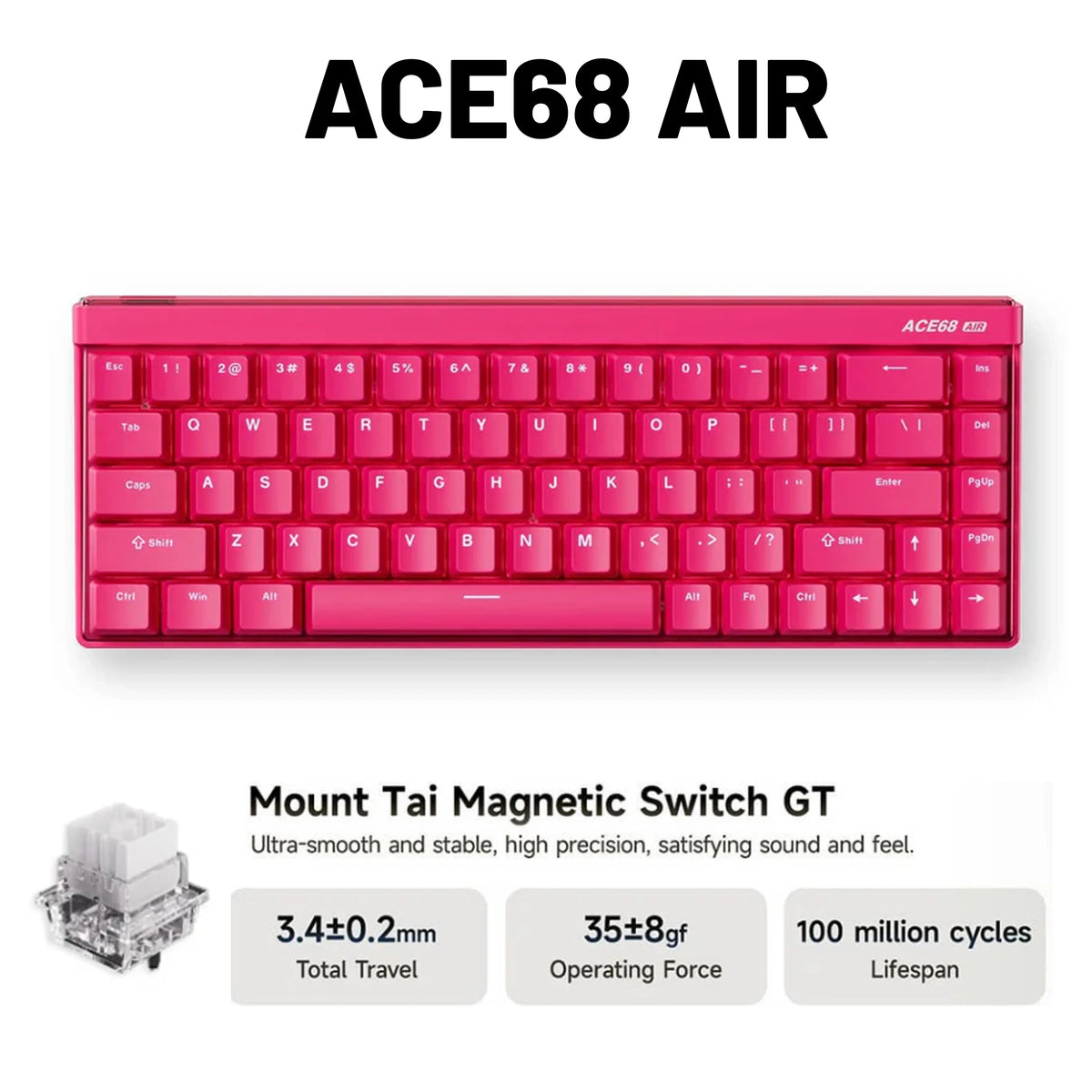 MCHOSE Ace68Air Gaming Keyboard | 0.08ms Latency, 256K Scan Rate, RGB Light Box, Magnetic Axis, Adaptive Calibration for PC Game