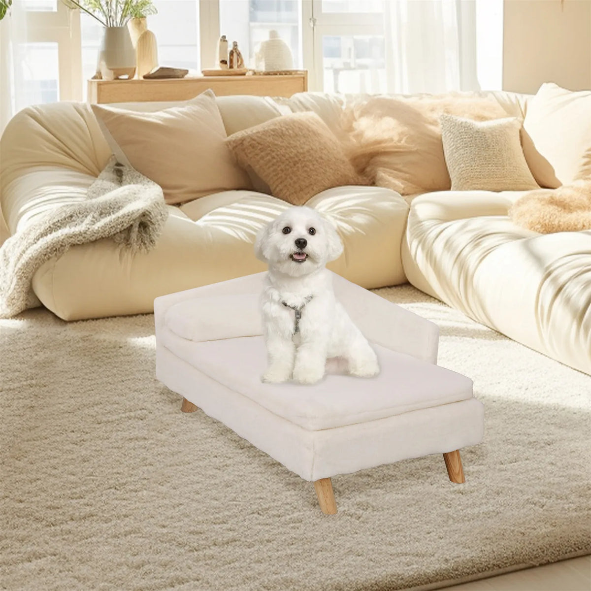 Elevated Pet Bed,Nordic Pet Stool Bed with Cozy Pad Waterproof,Pet Sofa Bed with Sturdy Wood Legs for Small Dog Cat