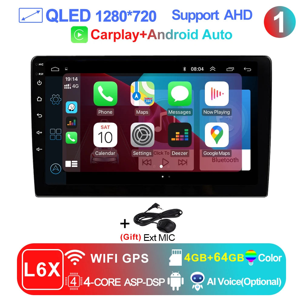 LEHX 1 inch Wireless CarPlay 2Din Android 15 Car Radio Multimedia Player GPS Navigation 4G WiFi