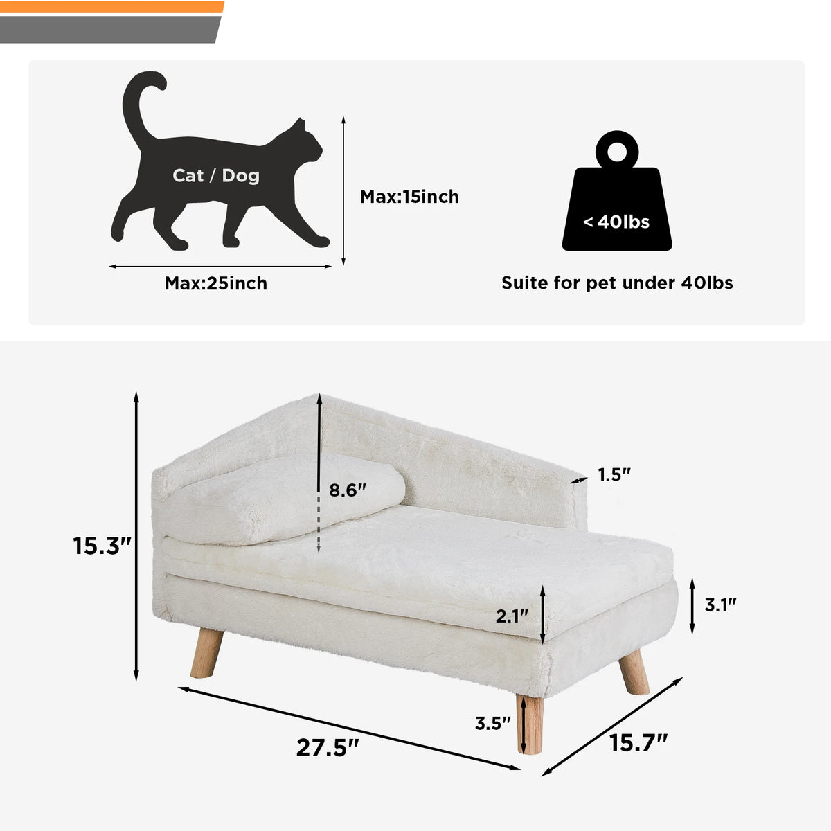 Elevated Pet Bed,Nordic Pet Stool Bed with Cozy Pad Waterproof,Pet Sofa Bed with Sturdy Wood Legs for Small Dog Cat