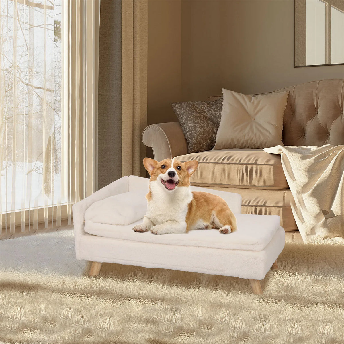 Elevated Pet Bed,Nordic Pet Stool Bed with Cozy Pad Waterproof,Pet Sofa Bed with Sturdy Wood Legs for Small Dog Cat