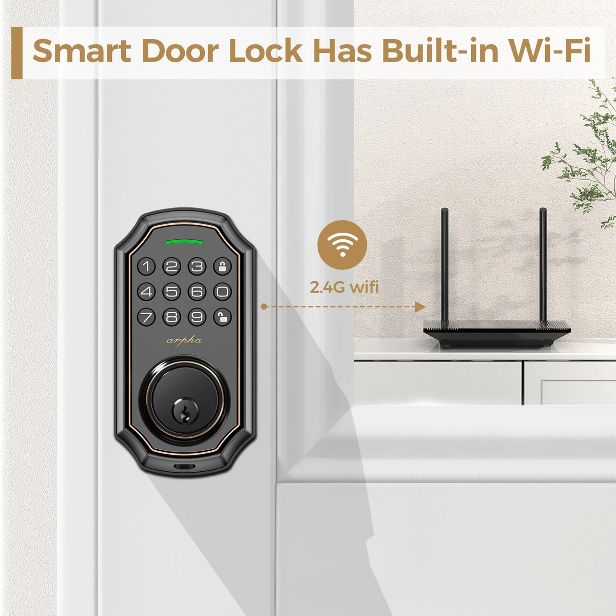 1/2/4PCS Arpha Smart Door Lock Keyless Entry Keypad Electronic Deadbolt WiFi Door Lock with Tuya App Control Auto Lock One-Time Password Anti-Peeping Passcode Battery Powered for Home Front Door