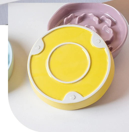 Elevated Cat Bowls Ceramic Slow Feeder Bowls Neck Protection Non-Slip Spill-Resistant for Dogs Cats Water Bowl