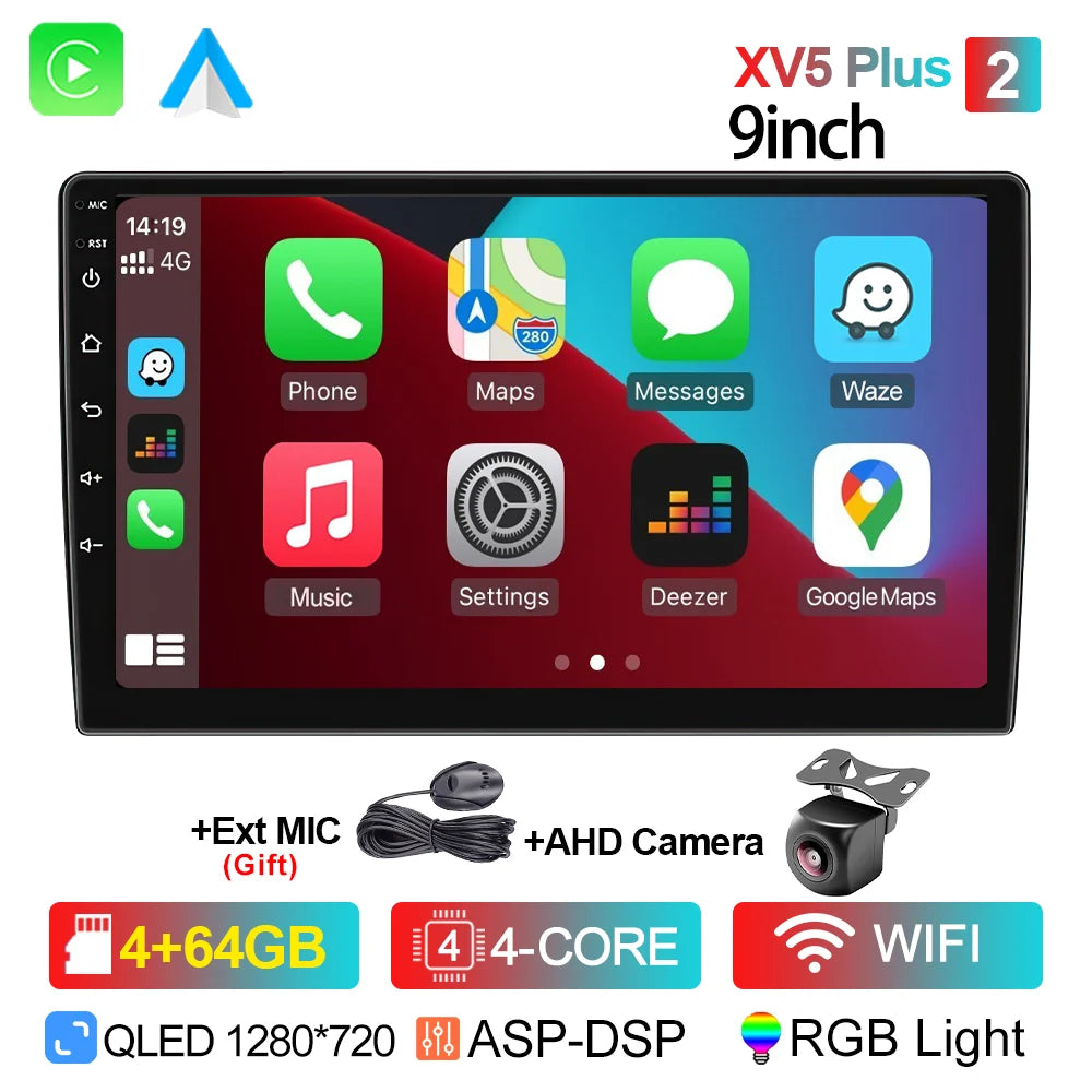 Lehx 9" 2 Din Universa Android 15 Radio Carplay Android Auto Car Stereo Audio Gps Navi Bluetooth Fm Rds Wifi