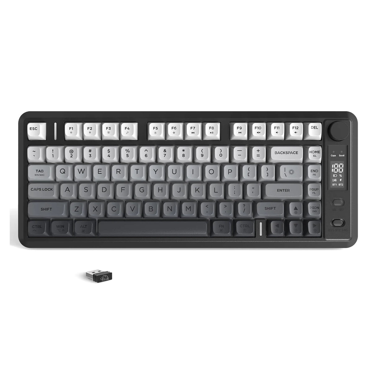 ATTACK SHARK M75 Wireless Membrane Gaming Keyboard with Knob&OLED Display Bluetooth/2.4Ghz Rainbow Backlit Gradient PBT Keycaps