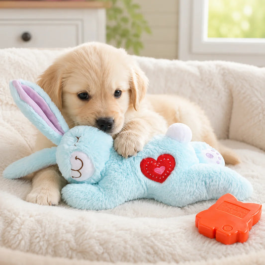 Dog Heartbeat Toy for Puppy Anxiety Relief, Plush Bunny Calming Toy, Soft Comfort Sleep Pillow for Crate Training Puppies Small