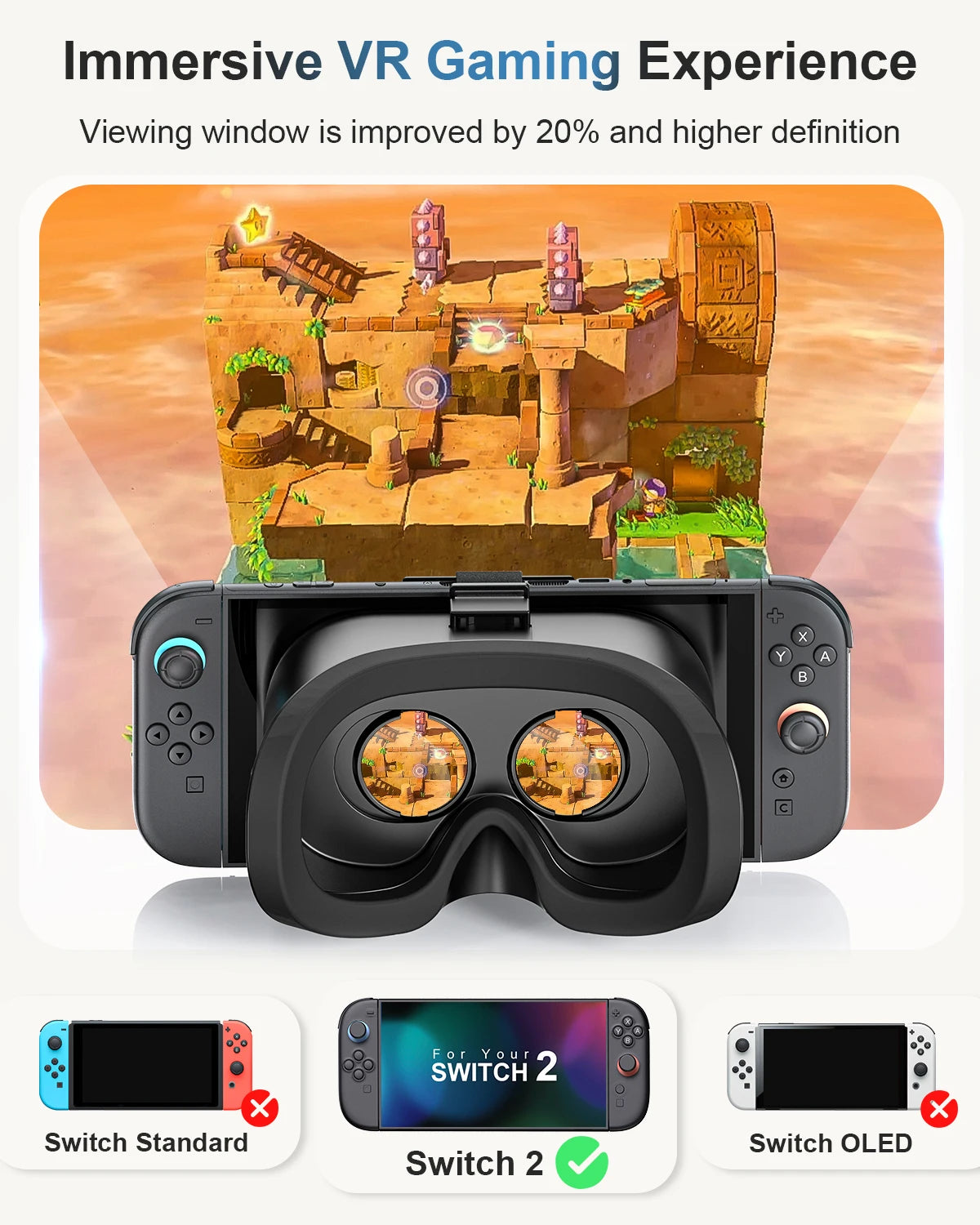 VR Headset For Nintendo Switch 2 3D Glasses Virtual Reality Movies NS 2 VR Immersive Gaming Experience Headband Adjustable Lens