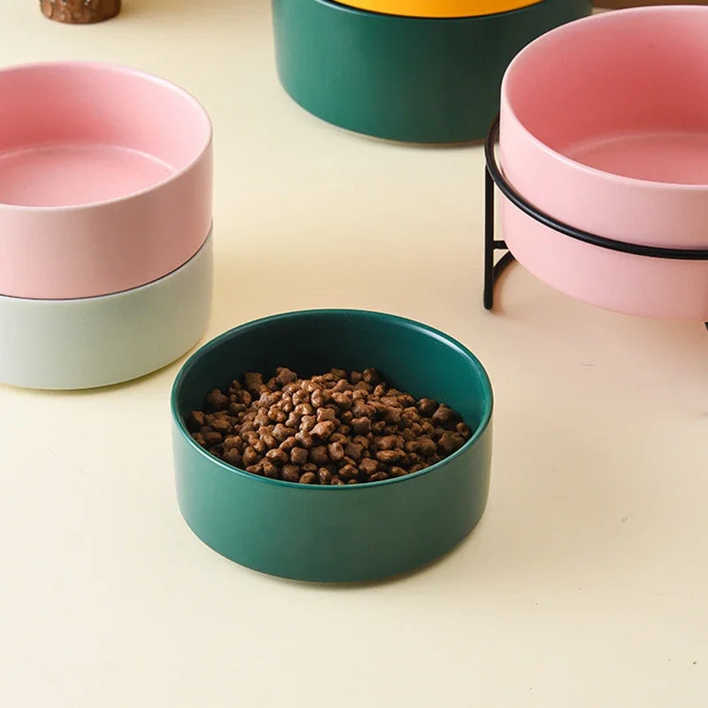 Dogs Food Water Bowls with Stand Cat Ceramic Eating Drinking Feeders Pet Large Capacity Elevated Feeding Bowl 300ml - 1800ml