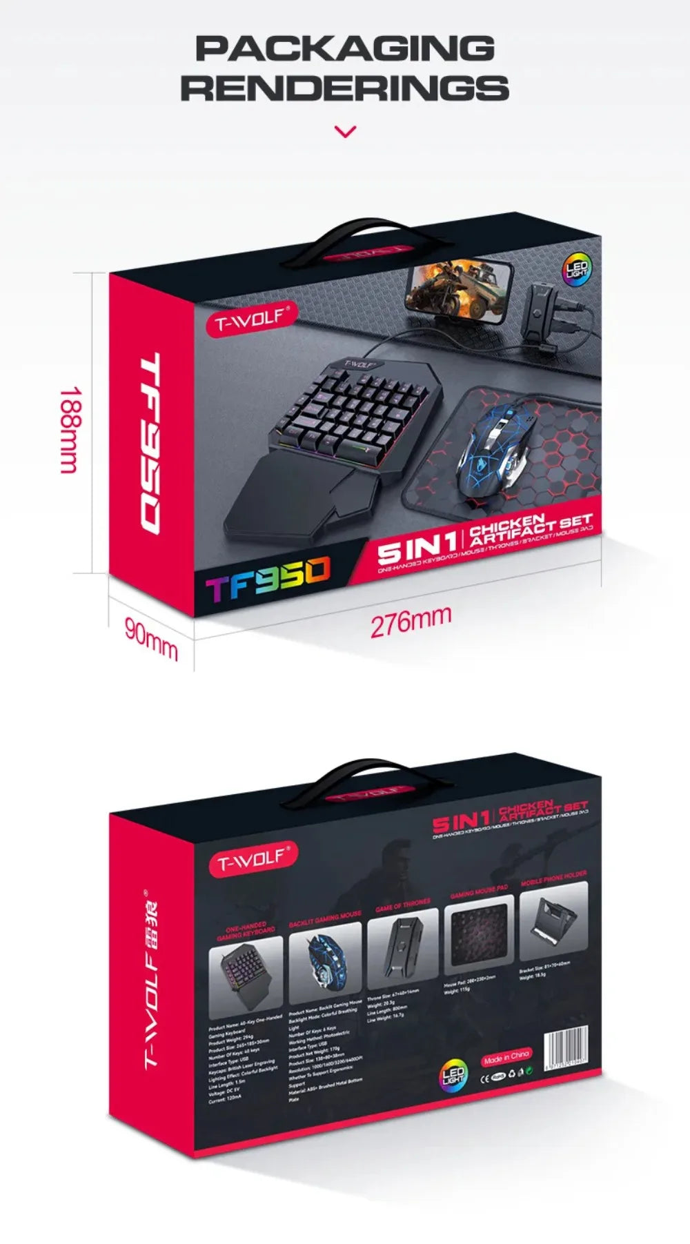 5 in 1 RGB Gaming Keyboard Mouse Combo One Handed Controller Converter  Wired Low Latency for PUBG Mobile Android iOS PC