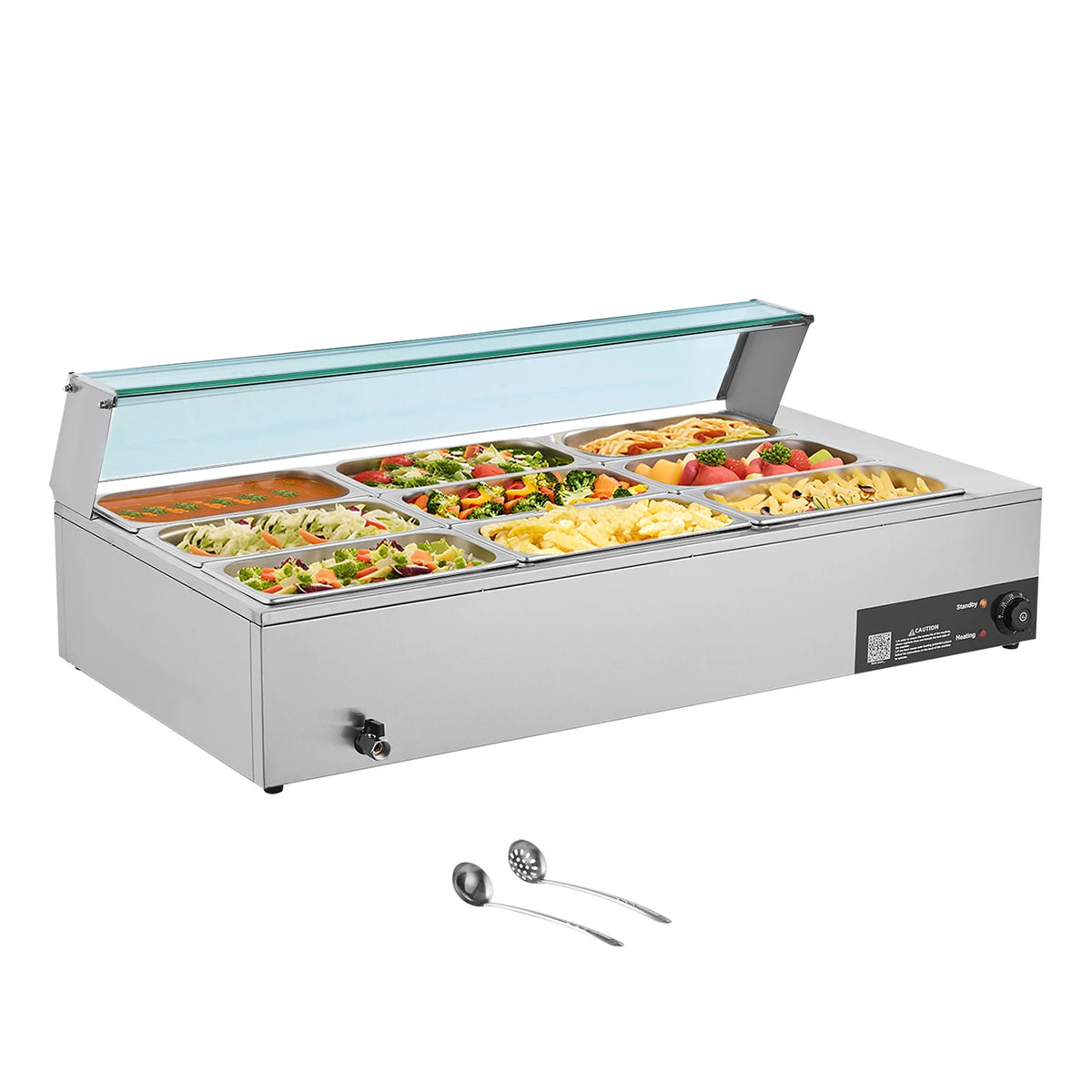 SucceBuy Commercial Food Warmer Electric Stainless Steel Steam Food Warmer Countertop Buffet Bain Marie with Soup for Catering