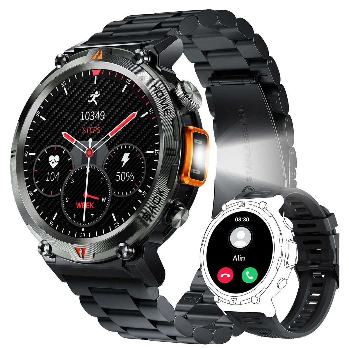 LaNikar 2025 KE3 Bluetooth Call Smart Watch Men Full Touch Screen Health Monitor With  steel ring Men SmartWatch For IOS Android